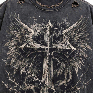 Camiseta de algodón 100% de 300 GSM de alto gramaje con logo personalizado al por mayor, estilo vintage desgastado, para streetwear, OEM - Product Image 6