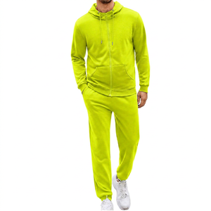 Ensemble de survêtement pour homme, couleur unie, à capuche, fermeture éclair intégrale, sweat-shirt et pantalon décontractés, respirant, en polyester, pour l'automne - Product Image 1