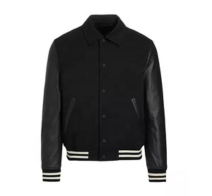 Premium Quality Best Selling 100% Wool Material Custom Made Plus Size Men Wool Varsity <b>Jacket</b> With <b>Leather</b> Sleeves - Product Image 1