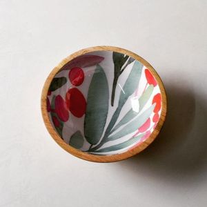 Bol en bois émaillé fait main de qualité supérieure avec motif floral bohème, finition émaillée pour le service et la décoration des aliments - Product Image 4