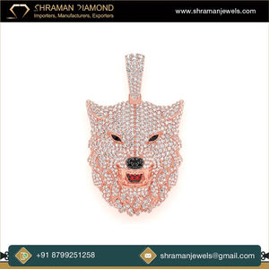 Collar de Plata 925 con Baño de Rodio y Diamantes Cultivados en Laboratorio, Diseño de Cabeza de Lobo, Estilo Hip Hop para Hombre, Ideal para Fiestas - Product Image 5