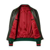Blouson Bomber Homme Premium en Cuir Véritable, Col Baseball, Coupe Slim, Bordures Côtelées Rayées, Fermeture Éclair, Style Décontracté, Vente en Gros