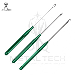 Green Handle Stainless Steel Pulling <b>Needle</b> Latch Hook Wire <b>Threader</b> Tool Hair Extension Installation And Removal Tool Set - Product Image 3