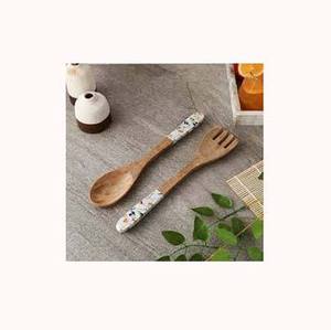 Juego de tenedor y cuchara de madera pulida a mano, ecológico, estilo clásico, para viajes, hogar, hotel, restaurante. - Product Image 2