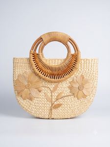 Bolso de Mano Bohemio de Paja con Decoración de Flores de Madera, Ecológico, Bandolera, Mini Bolso de Verano para Mujer - Product Image 6