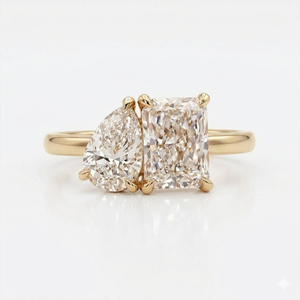 แหวนทองคำแท้ 14K รับรองคุณภาพ Toi Et Moi ประดับเพชรเม็ดใหญ่ 1 กะรัตทรง Radiant และเพชรเม็ดเล็ก 0.55 กะรัตทรง Pear สี E ความสะอาดระดับ VS เพชรเพาะเลี้ยงในห้องปฏิบัติการ - Product Image 1