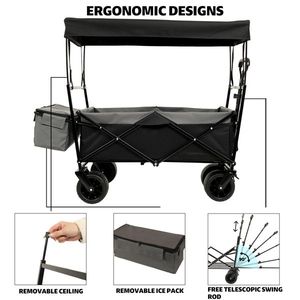 Lightweight 480Lbs Collapsible Wagon with Canopy 7\" All Terrain Wheels Large Capacity Foldable <b>Camping</b> Cart Stroller - Product Image 2