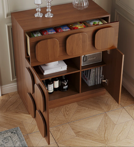 Meuble de rangement en bois foncé très prisé, étagère de sol minimaliste à panneaux carrés arrondis pour l'aménagement moderne de la maison et du bureau - Product Image 5