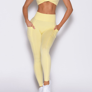 Sustainable Soft Side <b>Pockets</b> Yellow Elastic Waist <b>Leggings</b> <b>With</b> Side <b>Pockets</b> New High Waist Active Wear Gym & Workout <b>Leggings</b> - Product Image 1