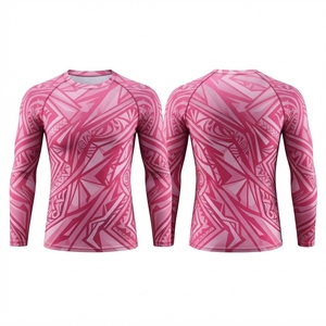 เสื้อรัดรูปแขนยาวสำหรับผู้ชาย ลายพิมพ์แบบ Heat-Transfer ป้องกันรังสียูวี สีฟ้าเขียว ลายเรขาคณิต แห้งเร็ว พร้อมโลโก้ด้านหน้า - Product Image 4