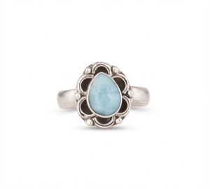 Bague Fleur en Larimar Naturel Forme Poire, Argent Sterling 925, Faite à la Main, Bijou Unisexe, Fournisseur en Gros - Product Image 1