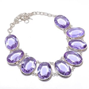 925 Silver Plated Cute Pink Amethyst Oval Cut Engagement <b>Statement</b> <b>Necklace</b> Unisex Party Jewelry Rope Chain Alloy Gift - Product Image 1