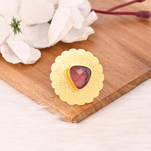 Pink Tourmaline Hydro Brass Gemstone <b>Ring</b> for Women Gold Plated <b>Adjustable</b> Trendy Jewelry - Product Image 2