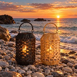 Portavelas rústico cilíndrico de jacinto de agua, linterna colgante de tejido abierto, portavelas de cristal para jardín, decoración luminosa - Product Image 4