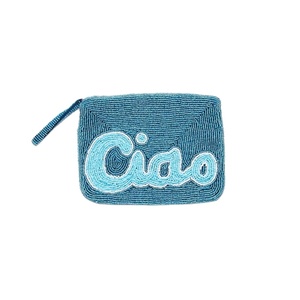 กระเป๋ามีซิปขนาดเล็กสีฟ้าปักลายลูกปัดทำด้วยมือพร้อมเครื่องประดับทันสมัยล่าสุดจากอินเดีย - Product Image 1