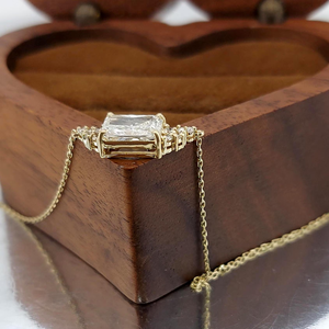 Minimalist 10K Gold <b>Pendant</b> Necklace With Cubic Zirconia <b>Emerald</b> Cut Stones Bezel Setting Box Chain Unisex Everyday Jewelry - Product Image 4