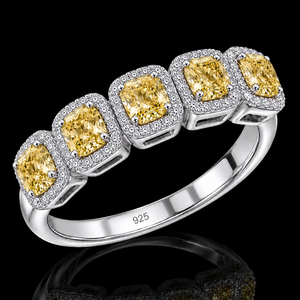 Anillo Halo de Plata de Ley 925 con Diamante Amarillo Cultivado en Laboratorio, Corte Cojín, 1.50CT, Diamante CVD, Banda de Diseño - Product Image 2