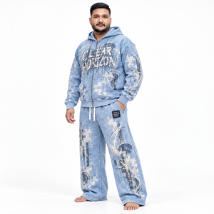 Conjunto de Sudadera con Capucha y Cremallera Completa y Pantalones Anchos de Felpa Personalizados Unisex con Estampado Gráfico, Etiqueta Personalizada, Forro Polar Grueso, Proveedores OEM - Product Image 2
