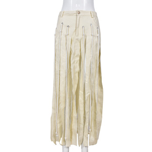 Jupes longues en coton pour femmes, prêtes à être expédiées, nouvelle collection été, style déchiré avec franges, jupes blanches de créateur pour femmes 2026 - Product Image 2