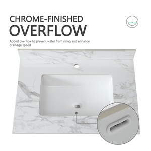 Plans de lavabo rectangulaires en céramique à encastrer pour salle de bain, 31''x22'', en pierre frittée Carra White - Product Image 4