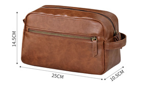 Bolsa de Maquillaje de Cuero Impermeable de Gran Capacidad con Cierre de Cremallera, Portátil, para Hombre, Organizador de Artículos de Aseo, Color Marrón, Estilo Dopp Kit - Product Image 6