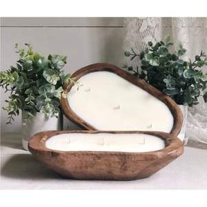 Vela aromática personalizada al por mayor en cuenco de madera, vela artesanal de cera de soja con 3 mechas en cuenco de madera natural de Paulownia - Product Image 1