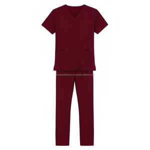 Ensemble de blouses médicales unisexes bordeaux à col en V et pantalon droit – Uniforme d'infirmière pour hôpital – Personnalisation OEM en gros - Product Image 1