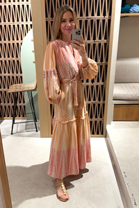 เดรสยาวสไตล์โบฮีเมียนสำหรับผู้หญิง ขายส่ง ลายพิมพ์ คอวี แขนพอง ผ้าถัก ทรงหลวม ใส่สบาย ผ้าฝ้าย ฤดูร้อน เป็นมิตรกับสิ่งแวดล้อม - Product Image 6