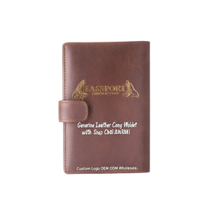 Genuine Leather Long <b>Wallet</b> Card Holder with Snap Closure <b>Brown</b> Custom Logo OEM ODM Wholesale - Product Image 2