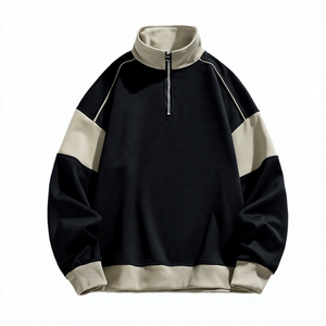 Sudadera de forro polar para hombre con bloques de color y media cremallera, cuello alto, estilo oversize, informal, para otoño, manga regular, de poliéster tejido - Product Image 1
