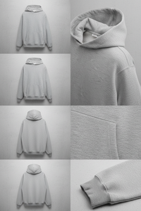 เสื้อฮู้ดโอเวอร์ไซส์สีเทาอ่อน ผ้าฟลีซ พิมพ์โลโก้ได้ตามสั่ง เสื้อผ้าสตรีทแวร์หนานุ่ม ผู้ผลิต OEM ขายส่ง - Product Image 3