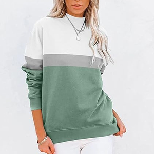 Wholesale Women's Casual Long Sleeve Crewneck Sweatshirts Loose Fit Pullover Pockets Mock Neck Winter Front - Product Image 3