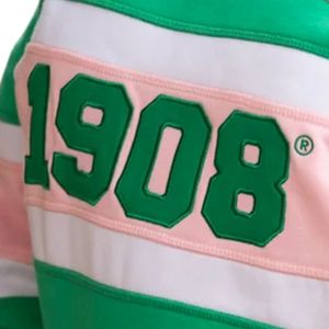 Sudadera de Manga Larga para Mujer AKA Rugby 1908, Verde Ivy, Rosa y Blanco a Rayas, Ropa Deportiva Informal Premium - Product Image 3