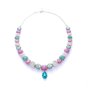Fashion Jewelry Set Multi Colored American Diamond Floral Style Necklace - Product Image 2