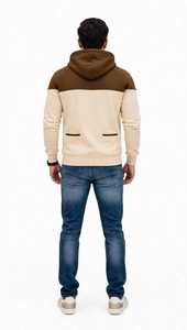 Sudadera con Capucha de Felpa para Hombre, Talla Grande, Color Marrón Beige, con Bloques de Color, 100% Algodón, Secado Rápido, para Invierno - Product Image 2