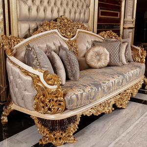 Juego de Sofás Acolchados Victorianos Ajustables de Lujo y Ecológicos, con Marco de Madera Tallada en Dorado, Respaldo Acolchado y Cubierta de Terciopelo para Sala de Estar - Product Image 5