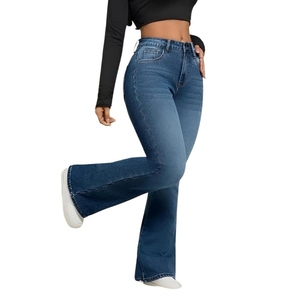 Jean taille haute pour femme, coupe évasée, style bootcut, jambe large, en denim extensible – Parfait pour les voyages, les soirées et l'usage quotidien - Product Image 1