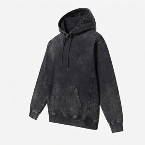Sweat à capuche sportif ample pour homme, en molleton de coton, délavé à l'acide, à manches longues, épaules tombantes, avec cordon de serrage et poches avant, respirant - Product Image 3