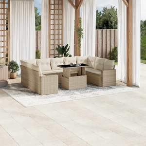 Ensemble de canapés de jardin modulaires en polyrotin beige, 10 pièces - Product Image 1
