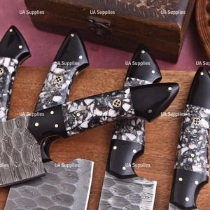 Factory Direct ODM Customizable Handmade Damascus Steel 5 Pcs Multi Use Indoor Outdoor Cooking <b>Knives</b> <b>Set</b> with Free Leather Bag - Product Image 2