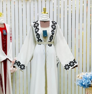 New 2026 Dubai Abaya Modest beaded sequined <b>long</b> sleeve Dubai luxury handmade wedding Polyester breathable V neck abaya Floor - Product Image 4