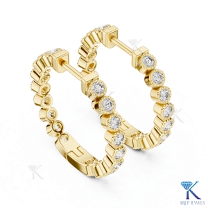 Custom Lab Grown CVD HPHT Diamond Bezel Set Full Eternity Hoop Earrings Milgrain 14K <b>Solid</b> Gold Luxury Women Bridal Jewelry - Product Image 6