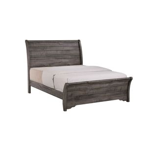 Letto a slitta matrimoniale contemporaneo con linee orizzontali e testiera curva leggermente inclinata, finitura grigia, realizzato in legno - Product Image 1