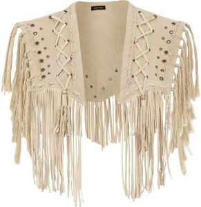 Chal de Cuero Sólido Beige con Flecos para Mujer FAZMAX, Detalles con Cordones y Borlas, Largo, para Uso Diario, Invierno, Transpirable, de Secado Rápido - Product Image 1