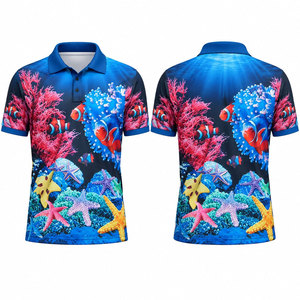 Men's Sublimation Printed Fishing Polo Shirt Quick Dry UPF 50 Polyester <b>Coral</b> Reef Pattern Adult Outdoor Wear - Product Image 1