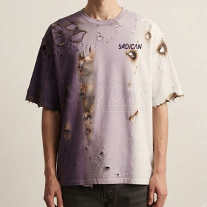 เสื้อยืดคอกลมผ้าฝ้าย 100% สำหรับผู้ชาย ทรงหลวม สไตล์วินเทจ ลุคทำสีซีดแบบ Burn Effect ผ้าฟลีซเนื้อนุ่ม ระบายอากาศได้ดี เป็นมิตรต่อสิ่งแวดล้อม - Product Image 3