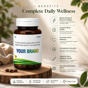 Private Label Coenzyme Q10 Levocarnitine Astaxanthin Omega 3 Magnesium Zinc <b>Tablets</b> for Herbal Wellness Support - Product Image 3