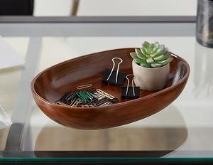 Handcrafted Oval Wooden Serving <b>Bowl</b> Modern Brown Wood Decorative Tray For Home Office Desk And Home Use - Product Image 3