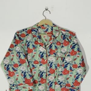 Ensemble de pyjama floral imprimé à la main de haute qualité - Vêtements de nuit en coton, vêtements de nuit et de détente bohèmes pour femmes, cadeau d'été - Product Image 6