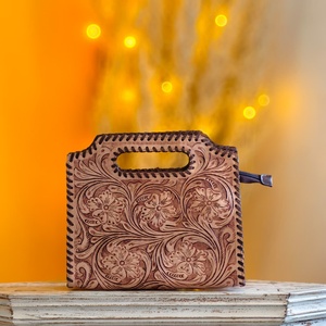 Venus Leathers Were Fashion <b>Single</b> Western Handmade Letter Pattern Floral Genuine Leather Crossbody Tote Zipper Portable Travel - Product Image 1